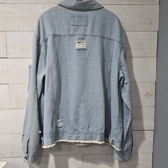 Between Us Jacket Blue Size 3X Distressed Denim Blue Jean Jacket Pearls - Picture 5 of 9